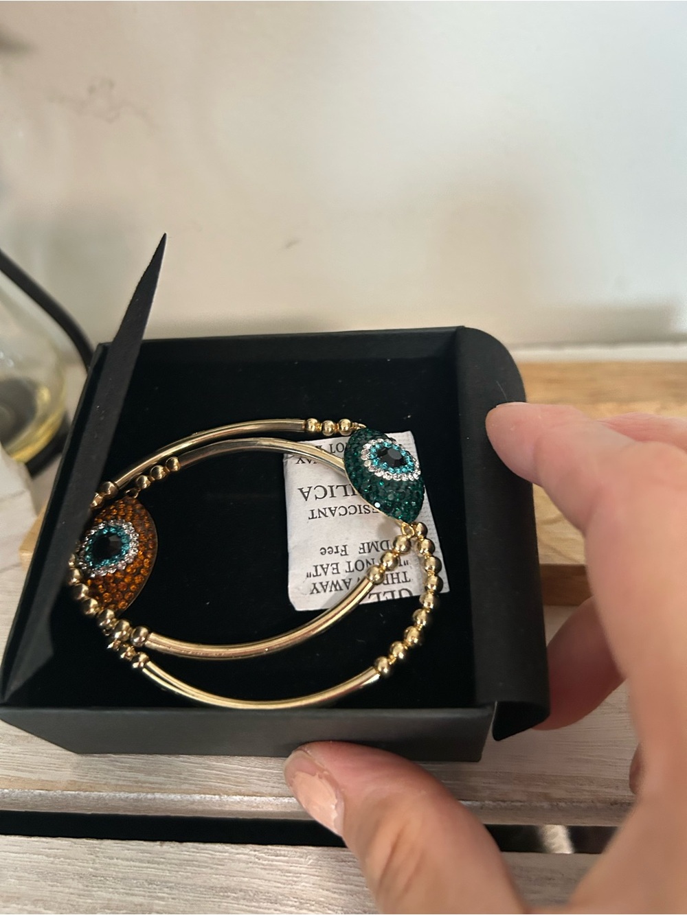 Gold-Tone Bangle Set with Green and Amber Crystal Teardrops